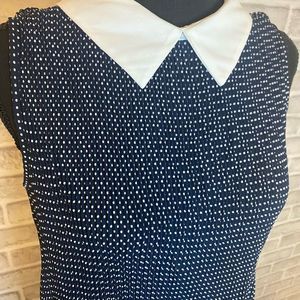 Adrianna Papell Sleeveless Top with peekaboo button back blue with white polka d